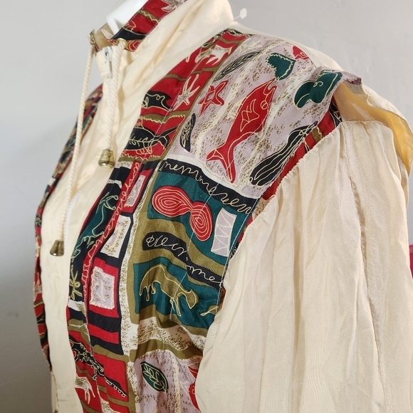 BRAEFAIR Cream Jacket Vintage XS Silk Aztec Design Soft Lightweight Artsy Animal - Picture 8 of 15